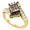 14kt Yellow Gold Women's Princess Brown Color Enhanced Diamond Cluster Ring 3/4 Cttw - FREE Shipping (US/CAN)-Gold & Diamond Fashion Rings-5-JadeMoghul Inc.