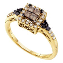 14kt Yellow Gold Women's Princess Cognac-brown Color Enhanced Diamond Cluster Ring 1/2 Cttw - FREE Shipping (US/CAN)-Gold & Diamond Fashion Rings-5-JadeMoghul Inc.