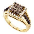 14kt Yellow Gold Women's Princess Cognac-brown Color Enhanced Diamond Framed Cluster Ring 1.00 Cttw - FREE Shipping (US/CAN)-Gold & Diamond Fashion Rings-5-JadeMoghul Inc.