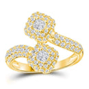 14kt Yellow Gold Women's Princess Diamond 2-stone Hearts Together Bypass Bridal Wedding Engagement Ring 1-1/2 Cttw - FREE Shipping (US/CAN)-Gold & Diamond Engagement & Anniversary Rings-6.5-JadeMoghul Inc.