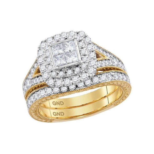 14kt Yellow Gold Womens Princess Diamond Bridal Wedding Engagement Ring Band Set 1-1-4 Cttw-Gold & Diamond Wedding Ring Sets-JadeMoghul Inc.