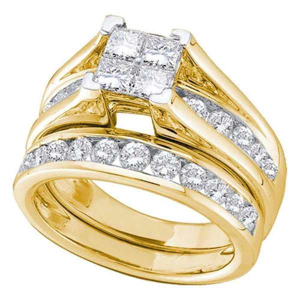 14kt Yellow Gold Womens Princess Diamond Bridal Wedding Engagement Ring Band Set 1/2 Cttw-Gold & Diamond Wedding Ring Sets-7-JadeMoghul Inc.