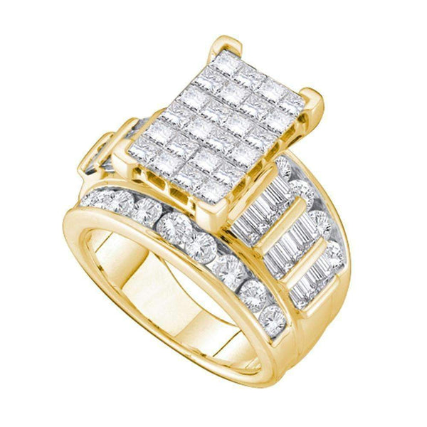 14kt Yellow Gold Womens Princess Diamond Cindys Dream Cluster Bridal Wedding Engagement Ring 4.00 Cttw-Gold & Diamond Engagement & Anniversary Rings-8.5-JadeMoghul Inc.
