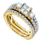 14kt Yellow Gold Womens Princess Diamond Cluster 3-Piece Bridal Wedding Engagement Ring Band Set 2.00 Cttw-Gold & Diamond Wedding Ring Sets-JadeMoghul Inc.
