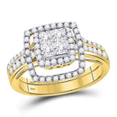 14kt Yellow Gold Women's Princess Diamond Cluster Bridal or Engagement Ring 1.00 Cttw-Gold & Diamond Wedding Jewelry-JadeMoghul Inc.