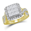14kt Yellow Gold Women's Princess Diamond Cluster Bridal Wedding Engagement Ring 1-5/8 Cttw - FREE Shipping (US/CAN)-Gold & Diamond Engagement & Anniversary Rings-5.5-JadeMoghul Inc.