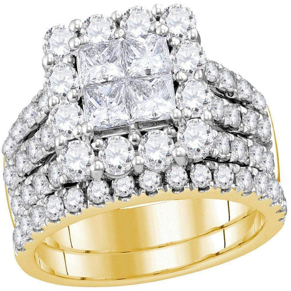 14kt Yellow Gold Women's Princess Diamond Cluster Bridal Wedding Engagement Ring 3.00 Cttw - FREE Shipping (US/CAN)-Gold & Diamond Wedding Ring Sets-JadeMoghul Inc.