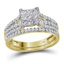 14kt Yellow Gold Womens Princess Diamond Cluster Bridal Wedding Engagement Ring Band Set 1.00 Cttw-Gold & Diamond Wedding Ring Sets-JadeMoghul Inc.