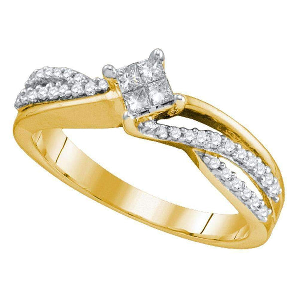 14kt Yellow Gold Women's Princess Diamond Cluster Promise Bridal Ring 1/3 Cttw - FREE Shipping (US/CAN)-Gold & Diamond Promise Rings-6-JadeMoghul Inc.