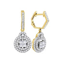 14kt Yellow Gold Women's Princess Diamond Double Circle Frame Dangle Earrings 1.00 Cttw - FREE Shipping (USA/CAN)-Gold & Diamond Earrings-JadeMoghul Inc.