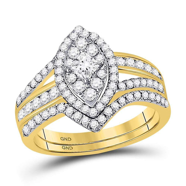 14kt Yellow Gold Women's Princess Diamond Oval Bridal or Engagement Ring Band Set 1.00 Cttw-Gold & Diamond Wedding Jewelry-JadeMoghul Inc.