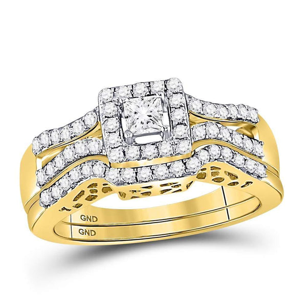 14kt Yellow Gold Women's Princess Diamond Split-shank Bridal or Engagement Ring Band Set 5/8 Cttw-Gold & Diamond Wedding Jewelry-JadeMoghul Inc.