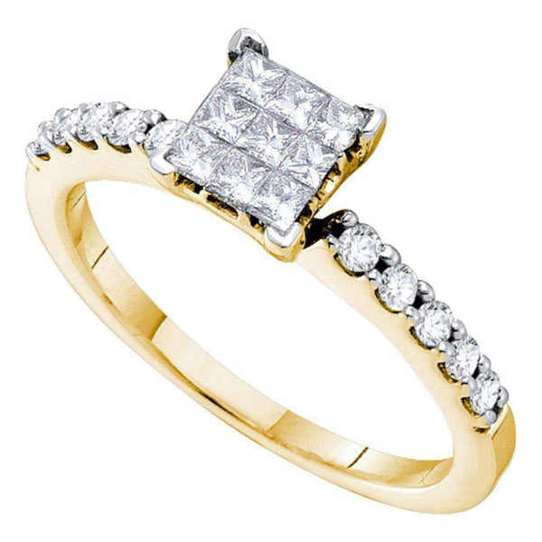 14kt Yellow Gold Women's Princess Diamond Square Cluster Slender Ring 1-2 Cttw - FREE Shipping (US/CAN)-Gold & Diamond Fashion Rings-JadeMoghul Inc.