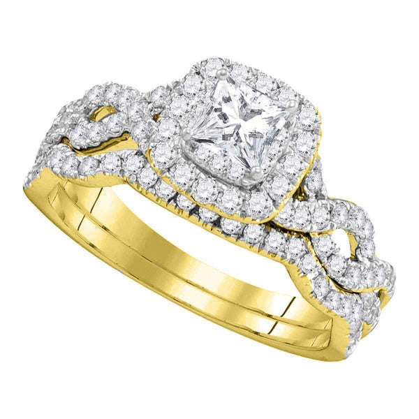 14kt Yellow Gold Women's Princess Diamond Twist Bridal Wedding Engagement Ring Band Set 1.00 Cttw - FREE Shipping (US/CAN)-Gold & Diamond Wedding Ring Sets-JadeMoghul Inc.