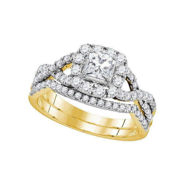 14kt Yellow Gold Womens Princess Diamond Twist Bridal Wedding Engagement Ring Band Set 1.00 Cttw-Gold & Diamond Wedding Ring Sets-7-JadeMoghul Inc.