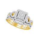 14kt Yellow Gold Women's Princess Diamond Woven Bridal Wedding Engagement Ring Band Set 7/8 Cttw - FREE Shipping (US/CAN)-Wedding Jewelry-6-JadeMoghul Inc.