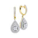 14kt Yellow Gold Women's Princess Round Diamond Teardrop Frame Cluster Earrings 1-1-10 Cttw - FREE Shipping (USA/CAN)-Gold & Diamond Earrings-JadeMoghul Inc.