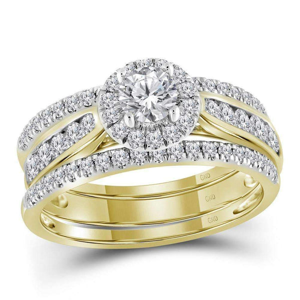 14kt Yellow Gold Womens Round 3-Piece Diamond Bridal Wedding Engagement Ring Band Set 1.00 Cttw-Gold & Diamond Wedding Ring Sets-9-JadeMoghul Inc.