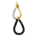 14kt Yellow Gold Women's Round Black Color Enhanced Diamond Double Teardrop Pendant 1-8 Cttw - FREE Shipping (US/CAN)-Gold & Diamond Pendants & Necklaces-JadeMoghul Inc.