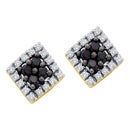14kt Yellow Gold Women's Round Black Color Enhanced Diamond Square Cluster Earrings 1-4 Cttw - FREE Shipping (USA/CAN)-Gold & Diamond Earrings-JadeMoghul Inc.