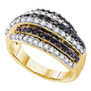 14kt Yellow Gold Women's Round Black Color Enhanced Diamond Stripe Band 1-1/10 Cttw - FREE Shipping (US/CAN)-Rings And Bands-6-JadeMoghul Inc.