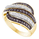 14kt Yellow Gold Women's Round Black Color Enhanced Diamond Stripe Cocktail Band 1.00 Cttw - FREE Shipping (US/CAN)-Rings And Bands-5-JadeMoghul Inc.