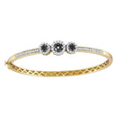 14kt Yellow Gold Women's Round Black Color Enhanced Diamond Triple Cluster Bangle Bracelet 1.00 Cttw - FREE Shipping (US/CAN)-Gold & Diamond Bracelets-JadeMoghul Inc.