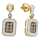 14kt Yellow Gold Women's Round Brown Color Enhanced Diamond Dangle Earrings 1-2 Cttw - FREE Shipping (US/CAN)-Gold & Diamond Earrings-JadeMoghul Inc.