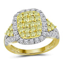 14kt Yellow Gold Womens Round Canary Yellow Diamond Rectangle Cluster Ring 1-7-8 Cttw-Gold & Diamond Cluster Rings-JadeMoghul Inc.