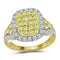 14kt Yellow Gold Womens Round Canary Yellow Diamond Rectangle Cluster Ring 1-7-8 Cttw-Gold & Diamond Cluster Rings-JadeMoghul Inc.