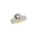 14kt Yellow Gold Women's Round Cognac-brown Color Enhanced Diamond Bridal Wedding Engagement Ring Set Size 5-Gold & Diamond Wedding Ring Sets-4-JadeMoghul Inc.