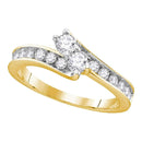 14kt Yellow Gold Women's Round Diamond 2-stone Hearts Together Bridal Wedding Engagement Ring 1/2 Cttw - FREE Shipping (US/CAN) (Certified)-Gold & Diamond Engagement & Anniversary Rings-5-JadeMoghul Inc.