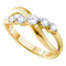 14kt Yellow Gold Women's Round Diamond 5-stone Crossover Band Ring 1/2 Cttw - FREE Shipping (US/CAN)-Gold & Diamond Bands-5-JadeMoghul Inc.