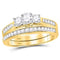 14kt Yellow Gold Womens Round Diamond Bridal 3-Stone Wedding Engagement Ring Band Set 1.00 Cttw-Gold & Diamond Wedding Ring Sets-7.5-JadeMoghul Inc.