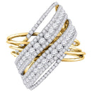 14kt Yellow Gold Women's Round Diamond Crossover Open Strand Cocktail Ring 2-1/2 Cttw - FREE Shipping (US/CAN)-Rings And Bands-5-JadeMoghul Inc.
