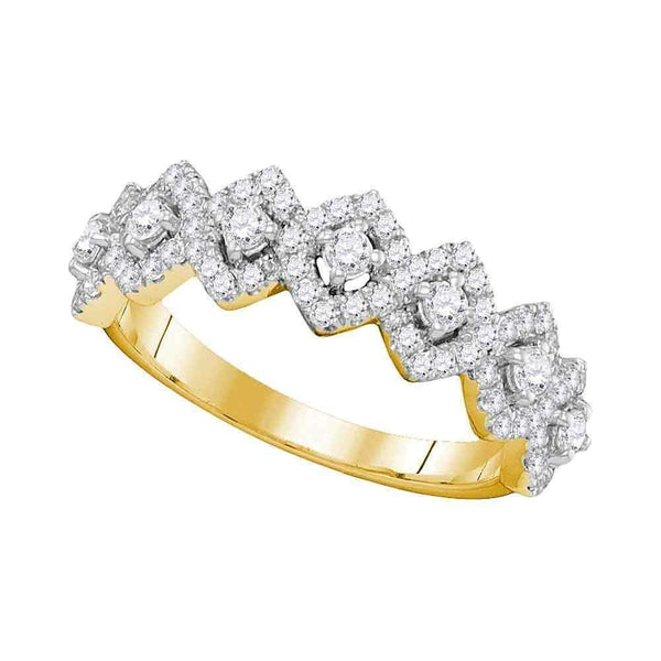 14kt Yellow Gold Women's Round Diamond Diagonal Square Single Row Band 1.00 Cttw - FREE Shipping (US/CAN)-Gold & Diamond Bands-JadeMoghul Inc.