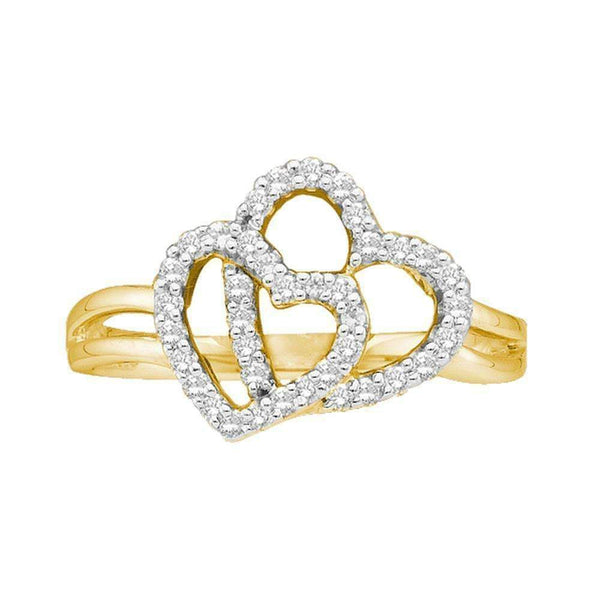 14kt Yellow Gold Women's Round Diamond Double Heart Ring 1/4 Cttw - FREE Shipping (US/CAN)-Gold & Diamond Heart Rings-5-JadeMoghul Inc.
