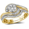 14kt Yellow Gold Womens Round Diamond Flower Cluster Milgrain Bridal Wedding Engagement Ring Band Set 3/8 Cttw-Gold & Diamond Wedding Ring Sets-7.5-JadeMoghul Inc.