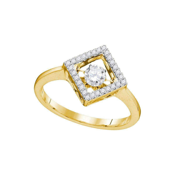 14kt Yellow Gold Women's Round Diamond Moving Twinkle Solitaire Diagonal Square Ring 1/5 Cttw - FREE Shipping (US/CAN)-Gold & Diamond Fashion Rings-5-JadeMoghul Inc.