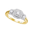 14kt Yellow Gold Womens Round Diamond Solitaire Double Halo Bridal Wedding Engagement Ring 1/2 Cttw-Gold & Diamond Engagement & Anniversary Rings-7.5-JadeMoghul Inc.