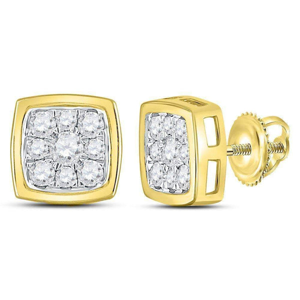 14kt Yellow Gold Womens Round Diamond Square Cluster Stud Earrings 1-2 Cttw-Gold & Diamond Earrings-JadeMoghul Inc.