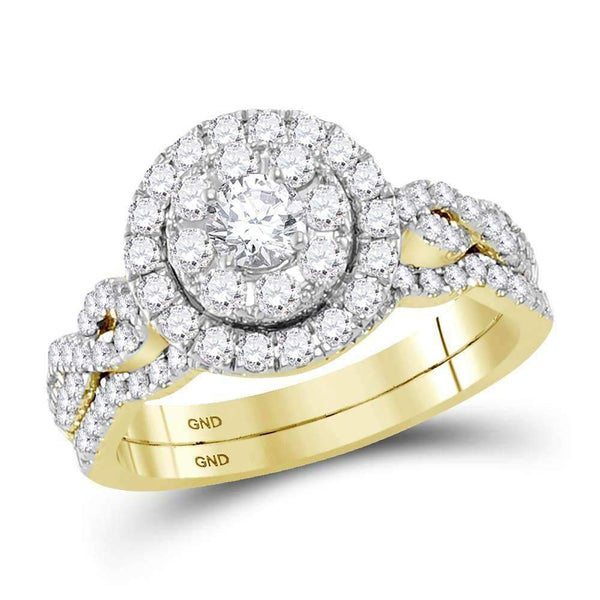 14kt Yellow Gold Womens Round Diamond Twist Bridal Wedding Engagement Ring Band Set 1.00 Cttw-Gold & Diamond Wedding Ring Sets-JadeMoghul Inc.