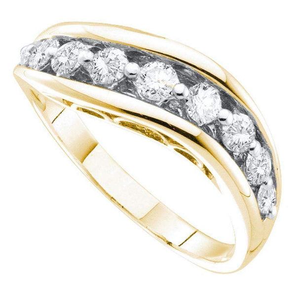 14kt Yellow Gold Women's Round Pave-set Diamond Arched Band 1/2 Cttw - FREE Shipping (US/CAN)-Gold & Diamond Bands-5-JadeMoghul Inc.