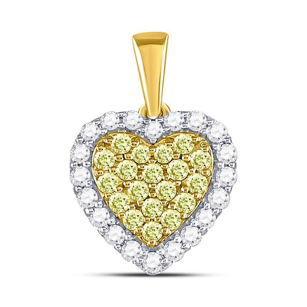 14kt Yellow Gold Women's Yellow Diamond Heart Frame Pendant 7/8 Cttw-Gold & Diamond Pendants & Necklaces-JadeMoghul Inc.