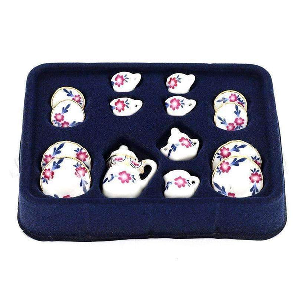15Pcs/set 1/12 Doll House Miniature Dining Ware Porcelain Tea Set Dish Cup Plate Flower Print Free Shipping--JadeMoghul Inc.