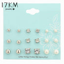 17KM New 9 Pairs/set Crystal Simulated Pearl Stud Earrings Piercing Gold Color Fashion Earrings For Women Bijoux Jewelry Brincos-EJCS080gold-Clear-JadeMoghul Inc.