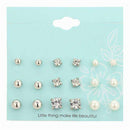 17KM New 9 Pairs/set Crystal Simulated Pearl Stud Earrings Piercing Gold Color Fashion Earrings For Women Bijoux Jewelry Brincos-EJCS080silver-Clear-JadeMoghul Inc.
