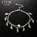 17KM Summer Beach 2 Color Double Leaves Pendant Anklet Foot Chain Bohemian Handmade Beads Anklets Foot Gothic Boho Jewelry-BJCS24825-JadeMoghul Inc.