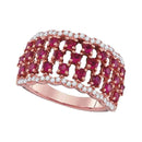 18kt Rose Gold Womens Round Ruby Diamond Fashion Band Ring 1-1-2 Cttw-Gold & Diamond Fashion Rings-JadeMoghul Inc.