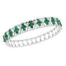 18kt White Gold Women's Emerald Diamond Bangle Bracelet 1-3/8 Cttw-Gold & Diamond Bracelets-JadeMoghul Inc.